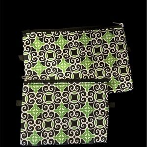 Sassy & Chic cosmetic bags featuring a green, black, and white geometric tile